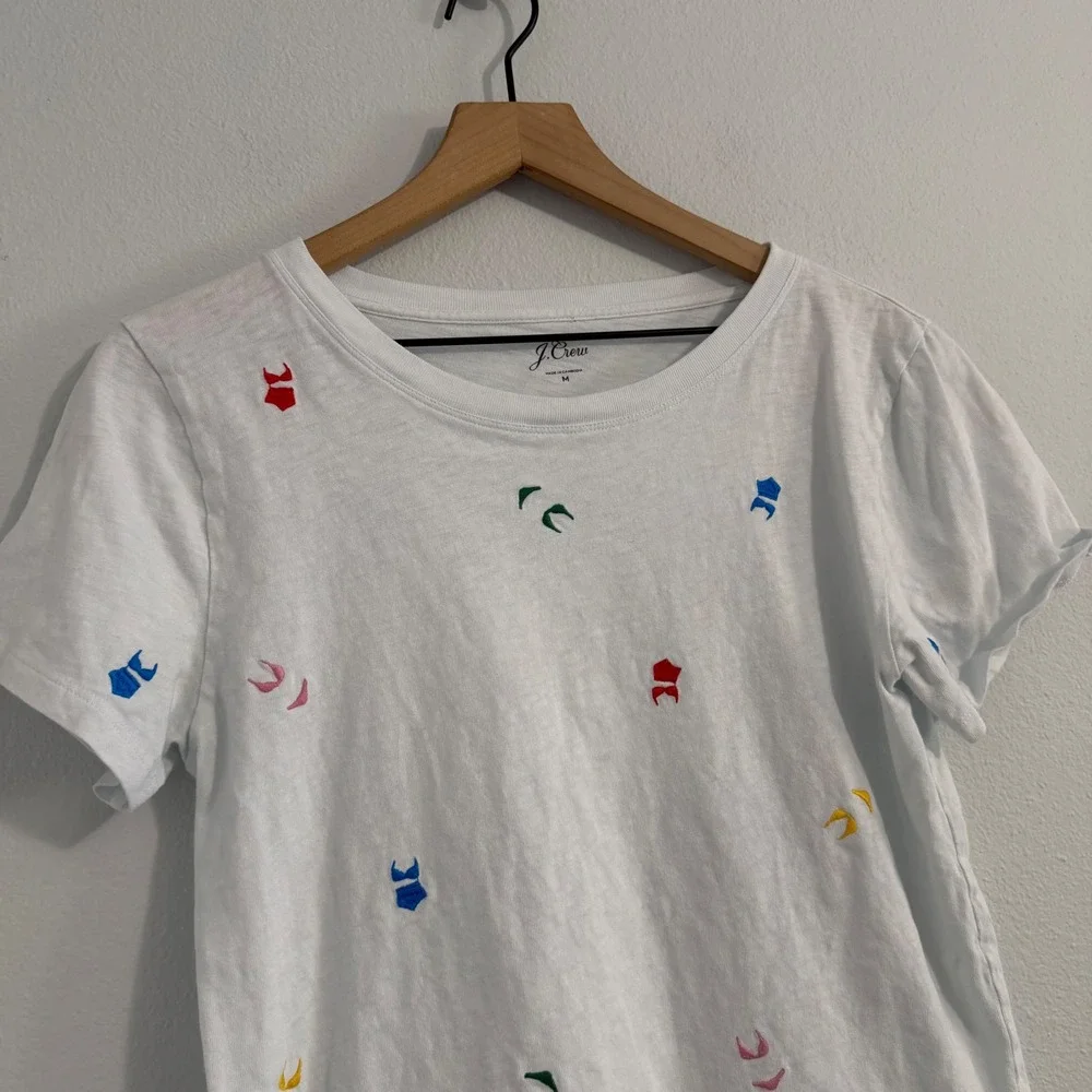 J. Crew - 100% Cotton Short Sleeve Tee‎ Embroidered Bikini Pattern